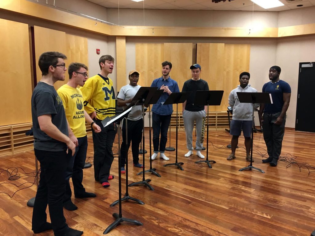 recording studio - Hidden Wings song backing choir, mens chorus - members of the University of Michigan Mens Glee Club